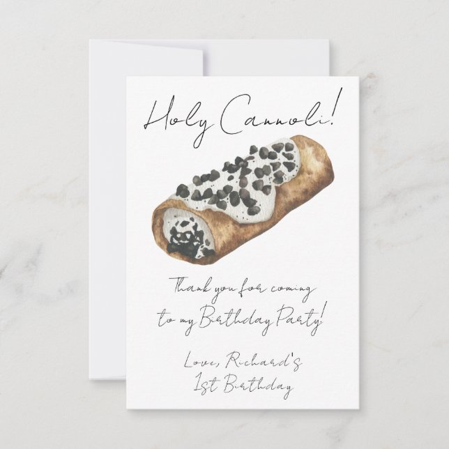 Vattenfärg Cannoli 1-års födelsedagsfest Tack Kort (Framsida)