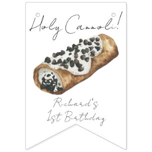 Vattenfärg Cannoli 1-års födelsedagsfest Vimplar