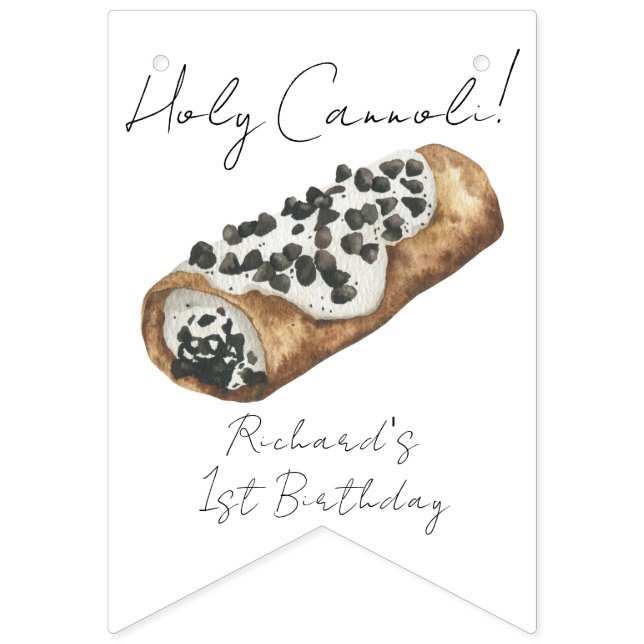 Vattenfärg Cannoli 1-års födelsedagsfest Vimplar (Första flaggan)