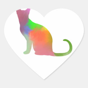 Vattenfärg Cat Silhouette Hjärtformat Klistermärke