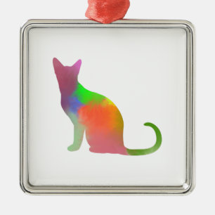 Vattenfärg Cat Silhouette Julgransprydnad Metall