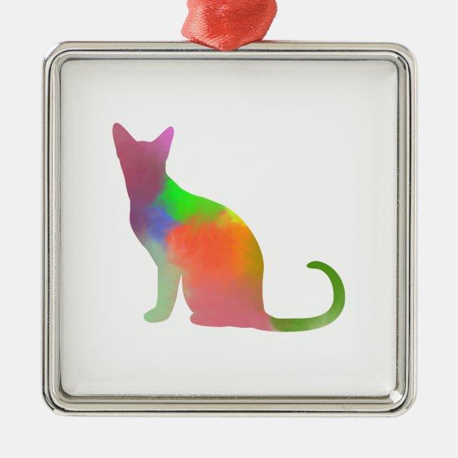 Vattenfärg Cat Silhouette Julgransprydnad Metall (Framsidan)