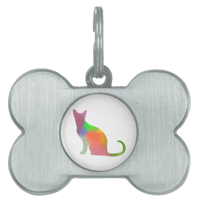 Vattenfärg Cat Silhouette Namnbricka Husdjur (Framsidan)