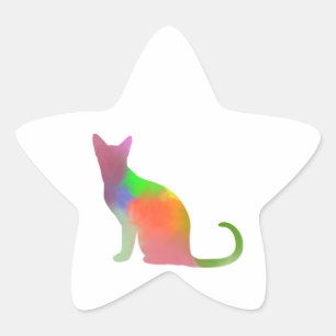 Vattenfärg Cat Silhouette Stjärnformat Klistermärke