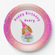 Vattenfärg Cavalier King Charles Cupcake Födelseda