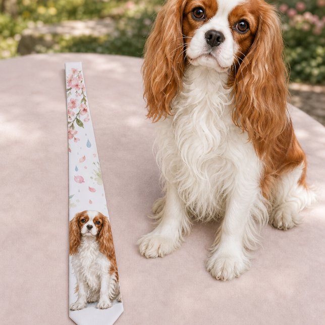 Vattenfärg Cavalier King Charles Spaniel för våren Slips (Spring Cavalier King Charles Spaniel Watercolor Neck Tie)