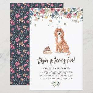 Vattenfärg Cavapoo Hund Födelsedagsfest Inbjudan