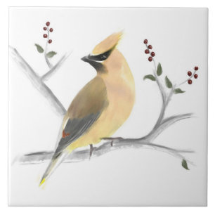 Vattenfärg Cedar Waxwing Ceramic Tile Kakelplatta