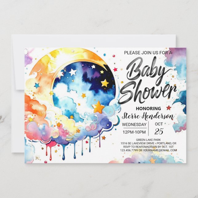 Vattenfärg Celestial Baby Shower Dreams Inbjudningar (Framsida)