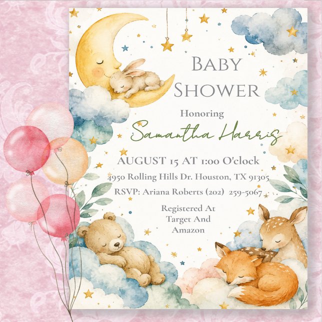 Vattenfärg Celestial Månbaby Shower Inbjudningar (Skapare uppladdad)