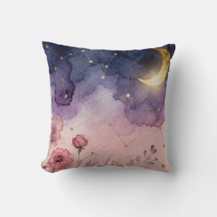 Vattenfärg Celestial Moon Kudde - Drömlik konst 
