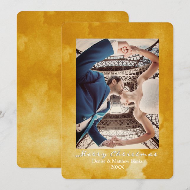 Vattenfärg Ceylon Gult. Elegant Julkort Inbjudningar (Fram/baksida)