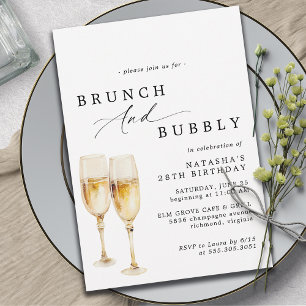 Vattenfärg Champagne   Brunch & Bubly Birthday Inbjudningar