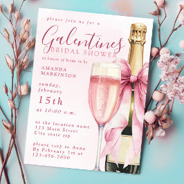 Vattenfärg Champagne Galentines Bröllopsdusch Inbjudningar