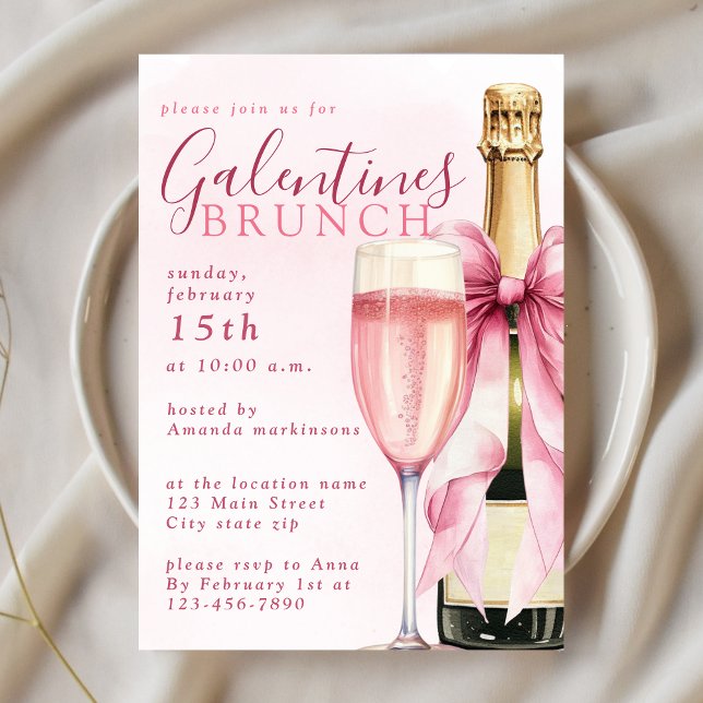 Vattenfärg Champagne Galentines Brunch Inbjudningar (Skapare uppladdad)