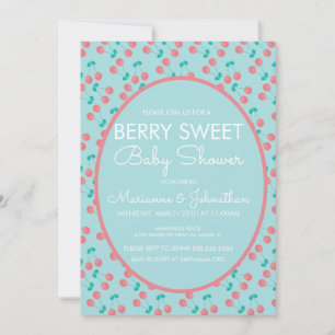 Vattenfärg Cherries Fruit Berry Rosa Baby Shower Inbjudningar