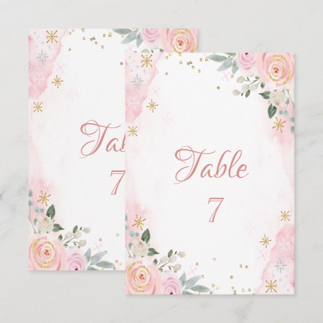 Vattenfärg Chic Blommor Snöflingor  Inbjudningar (Fram/baksida)