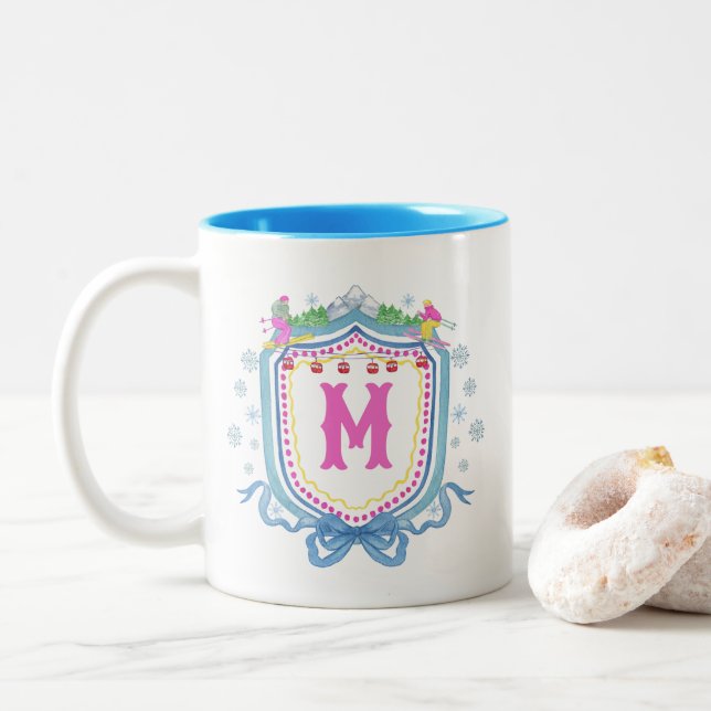 Vattenfärg Chic Ski Monogram Krön Två-Tonad Mugg (Med munk)