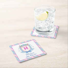 Vattenfärg Chic Skid Monogram Emblem Underlägg Papper Kvadrat