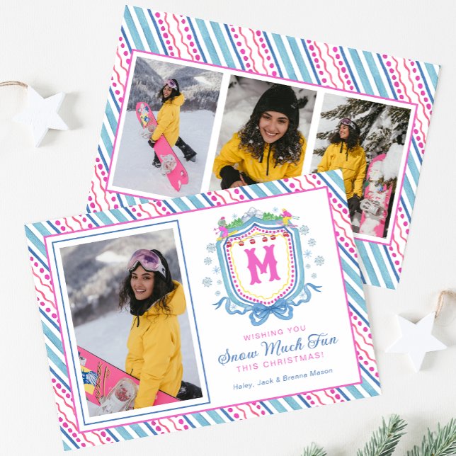 Vattenfärg Chic Skidmonogram Krön Julkort (Skapare uppladdad)