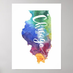 Vattenfärg Chicago Poster