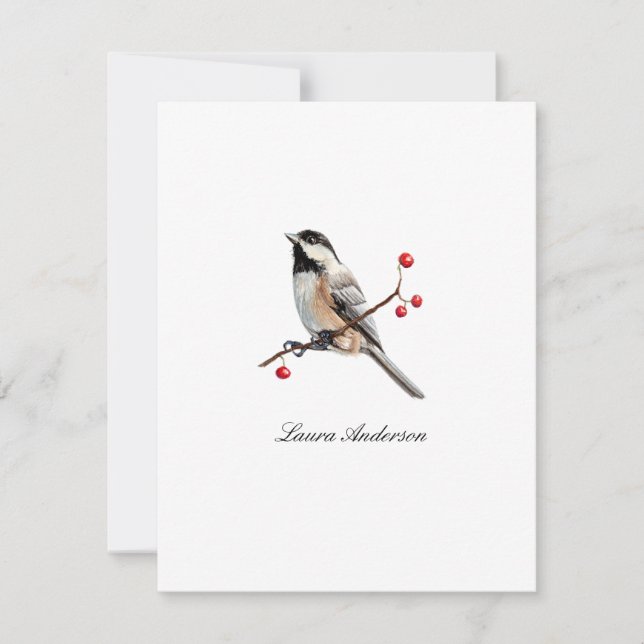 Vattenfärg Chickadee-fågel platt Tack-kort Tack Kort (Framsida)