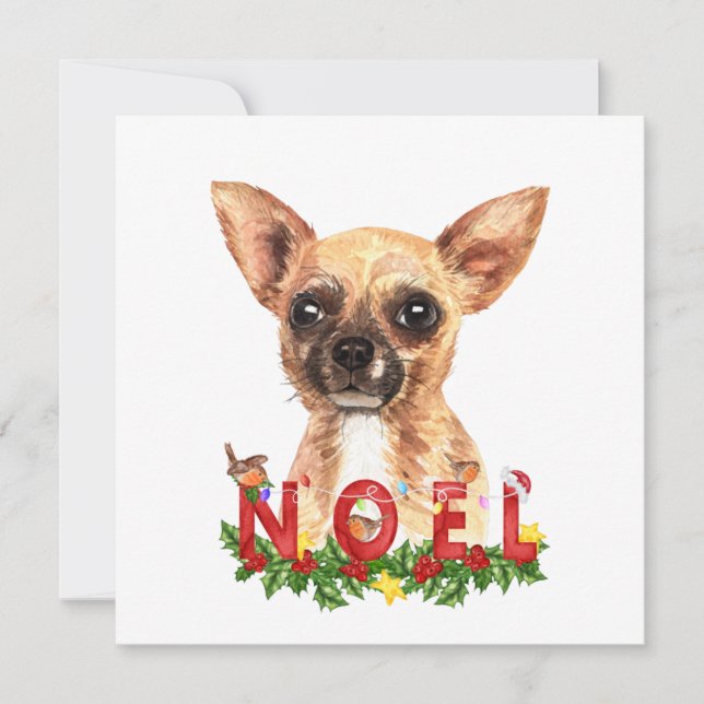 Vattenfärg Chihuahua Noel-julklapp, platt kort (Framsida)