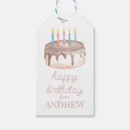 Vattenfärg Chocolate Birthday Cake & Confetti Presentetikett