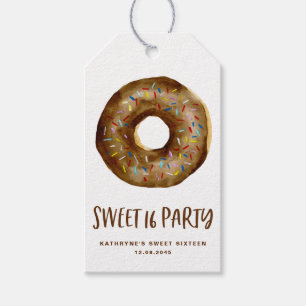 Vattenfärg Chocolate Donut-Tack, Sweet sixteen Presentetikett