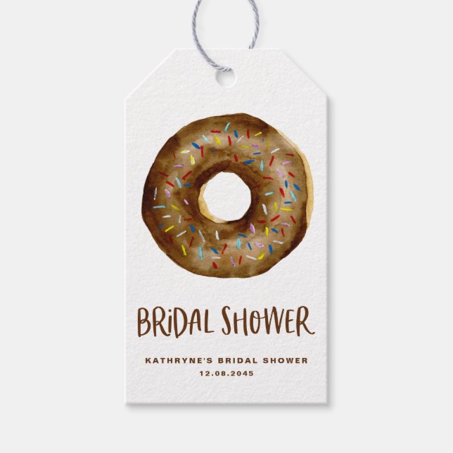 Vattenfärg Choklad Donut Bröllopsdusch Tack Presentetikett (Framsidan)