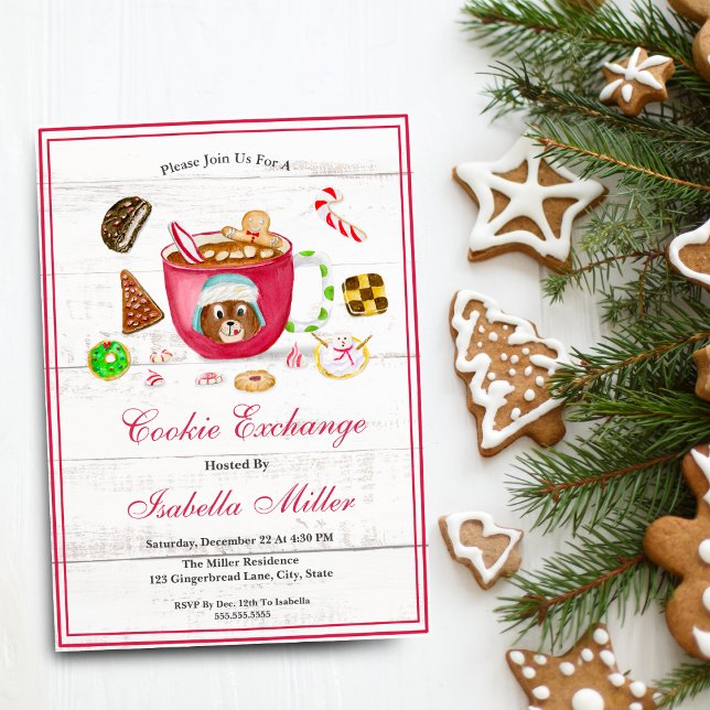 Vattenfärg Choklad Ingefära Kexutbyte Inbjudningar (This festive Holiday Sweets makes a great Cookie Exchange party invitation!)