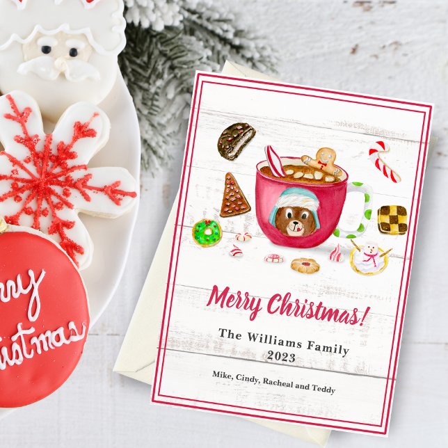 Vattenfärg Choklad Ingefärabröd Kaka Högtid Julkort (Cozy cocoa and Christmas treats, spreading sweet holiday joy digitally!)