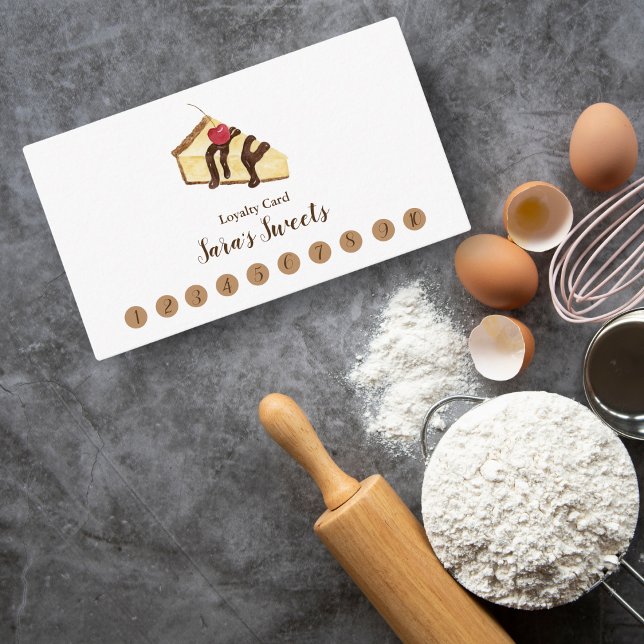 Vattenfärg Choklad Tårta Lojalitetskort (Indulge in loyalty rewards with our Watercolor Chocolate Cheesecake Loyalty Card!)