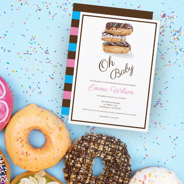 Vattenfärg Chokladdonuts Baby Shower  Inbjudningar (Skapare uppladdad)