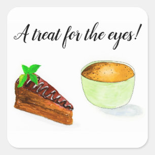 Vattenfärg Chokladtårta Och Kaffe Fyrkantigt Klistermärke