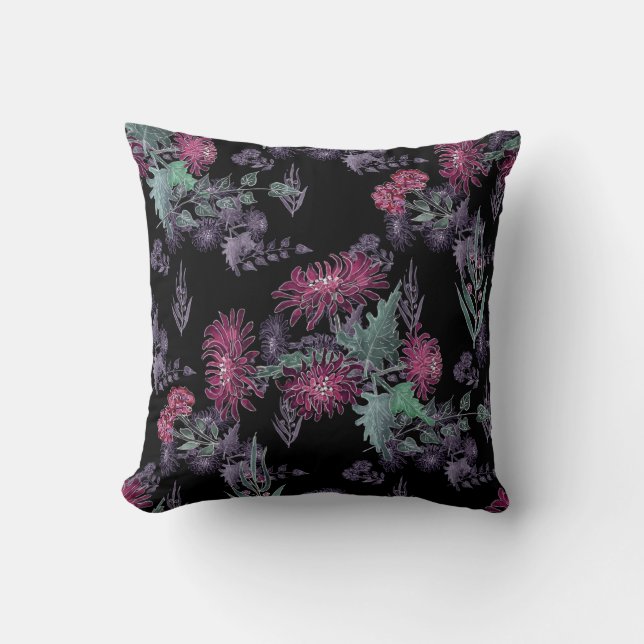 Vattenfärg Chrysanthemums blommor blommigt bläck s Kudde (Framsida)