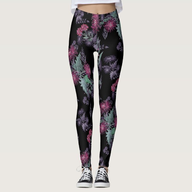 Vattenfärg Chrysanthemums blommor blommigt bläck s Leggings (Framsida)