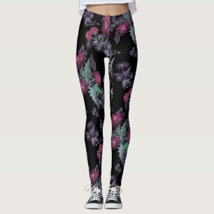 Vattenfärg Chrysanthemums blommor blommigt bläck s Leggings