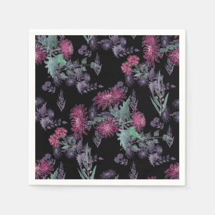 Vattenfärg Chrysanthemums blommor blommigt bläck s Pappersservett