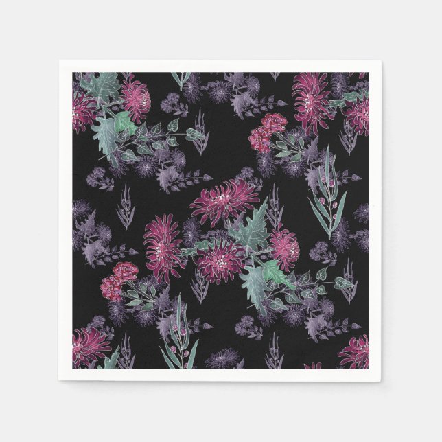 Vattenfärg Chrysanthemums blommor blommigt bläck s Pappersservett (Framsidan)