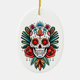 Vattenfärg Cinco De Mayo Färgrik Socker Skalle Julgransprydnad Keramik