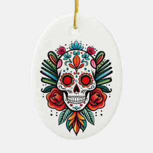 Vattenfärg Cinco De Mayo Färgrik Socker Skalle Julgransprydnad Keramik