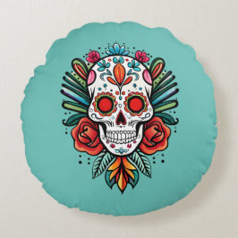 Vattenfärg Cinco De Mayo Färgrik Socker Skalle Rund Kudde