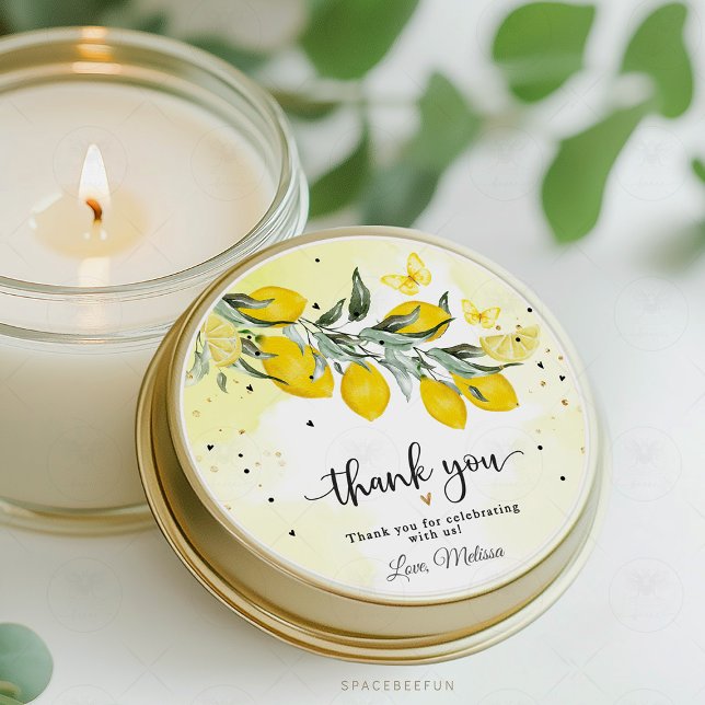 Vattenfärg citron bröllopsdusch dekaletiketter runt klistermärke (Add a personalized touch to your bridal shower favors with these Lemon Watercolor Bridal Shower Stic)