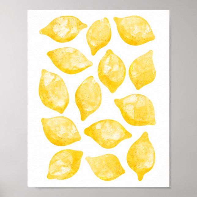 Vattenfärg citron Citrus Fruit Mönster Poster (Framsidan)