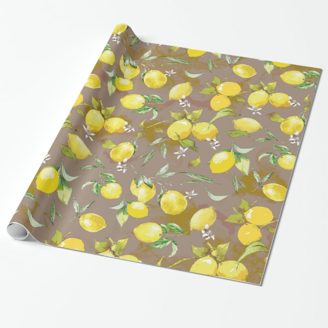 Vattenfärg citron presentpapper (Utrullad)