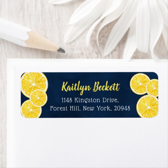 Vattenfärg Citron Skivor Etikett Returadress Etikett (Insitu)