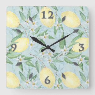 Vattenfärg citroner frukt fyrkantig väggklocka