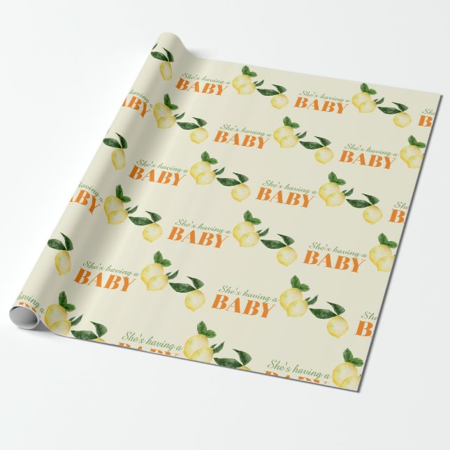 Vattenfärg Citroner Gul Bebis Shower Presentpapper (Utrullad)