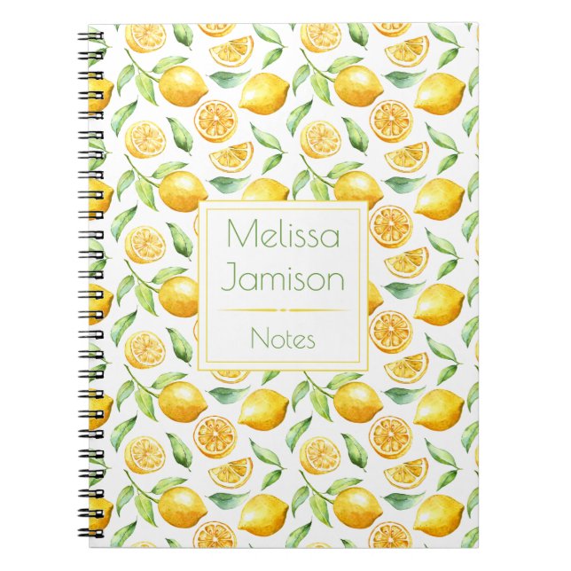 Vattenfärg Citroner och blad Monogram Anteckningsbok Med Spiral (Framsidan)